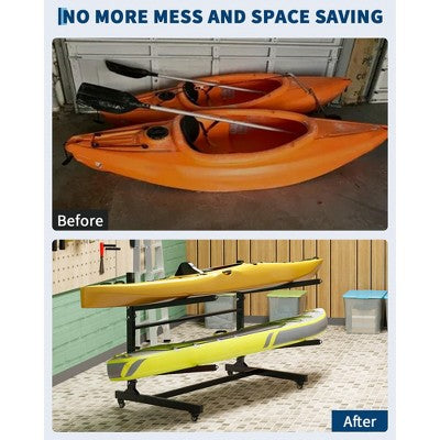 Soporte móvil para 2 kayaks con ruedas bloqueables