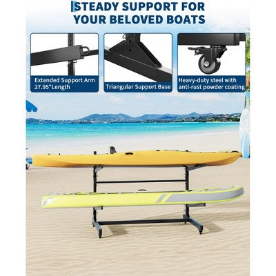Soporte móvil para 2 kayaks con ruedas bloqueables